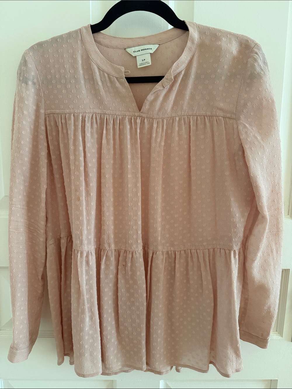 Club Monaco Blush Pink Swiss Dot Peasant Blouse